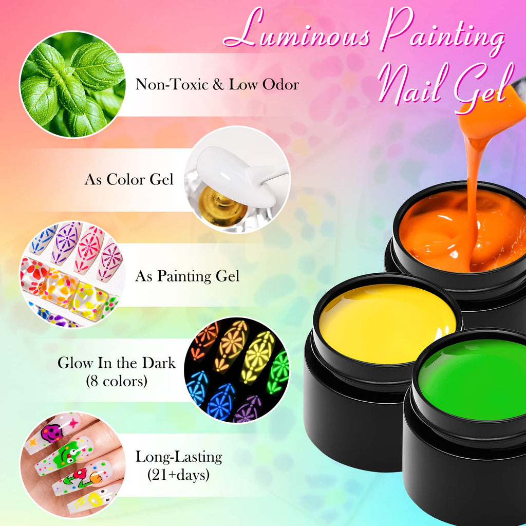 Glow in the Dark Nail Art Kit - 12 Neon Colors | MEET ACROSS UV Gel Polish, Soak-Off, Glow Effect