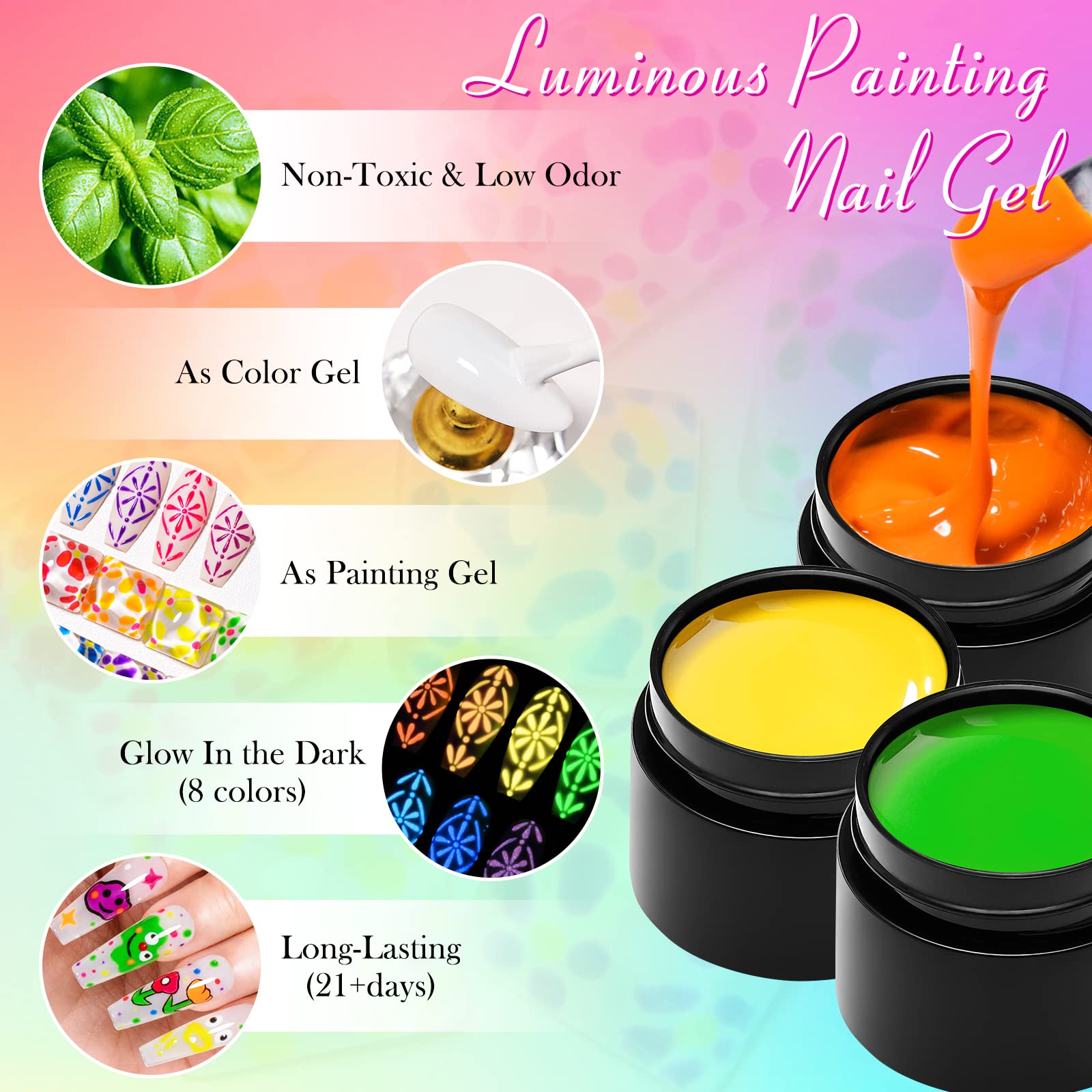 Glow in the Dark Nail Art Kit - 12 Neon Colors | MEET ACROSS UV Gel Polish, Soak-Off, Glow Effect