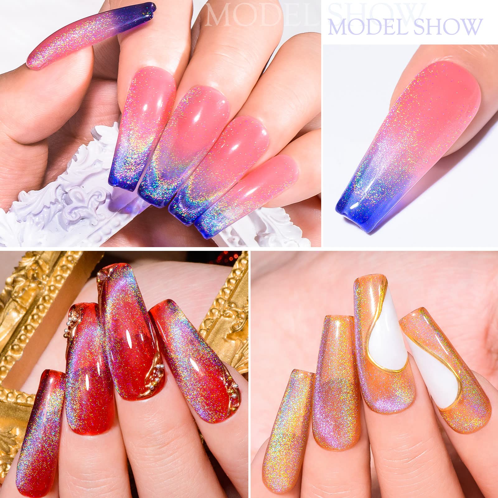 MEET ACROSS Cat Eye Glitter Gel Polish Set – Magnetic 6-Color UV Gel Kit with Magnet Stick