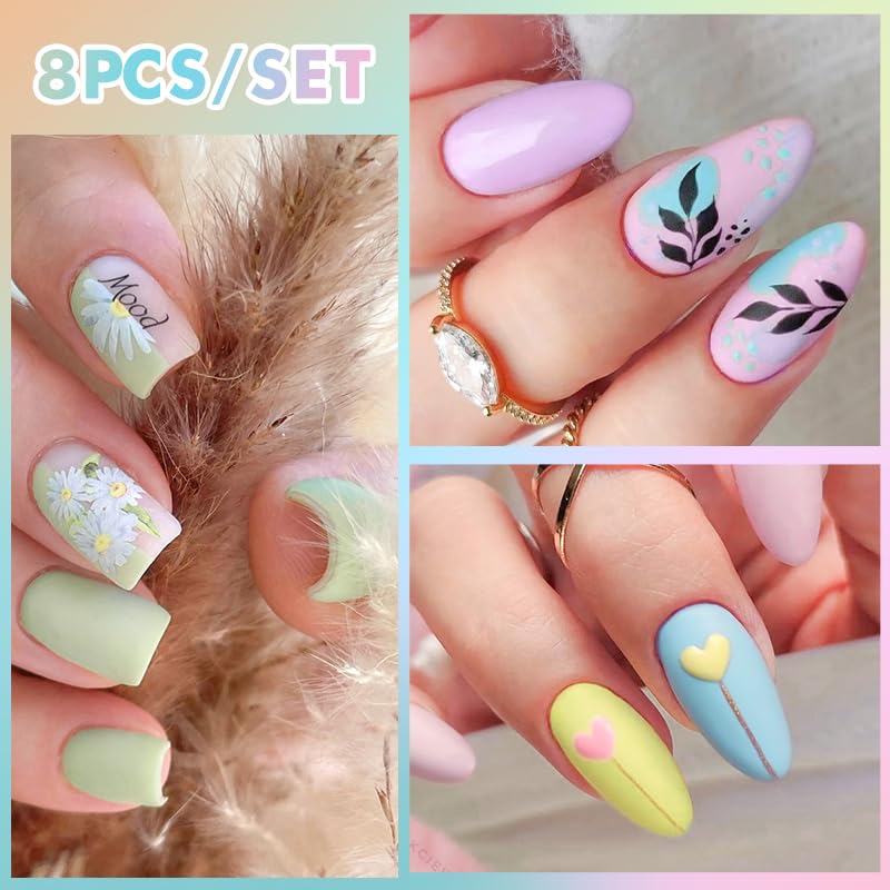 MEET ACROSS 8 COLORS GEL NAIL POLISH SET – Macaron All Seasons Shades | Home Manicure Kit