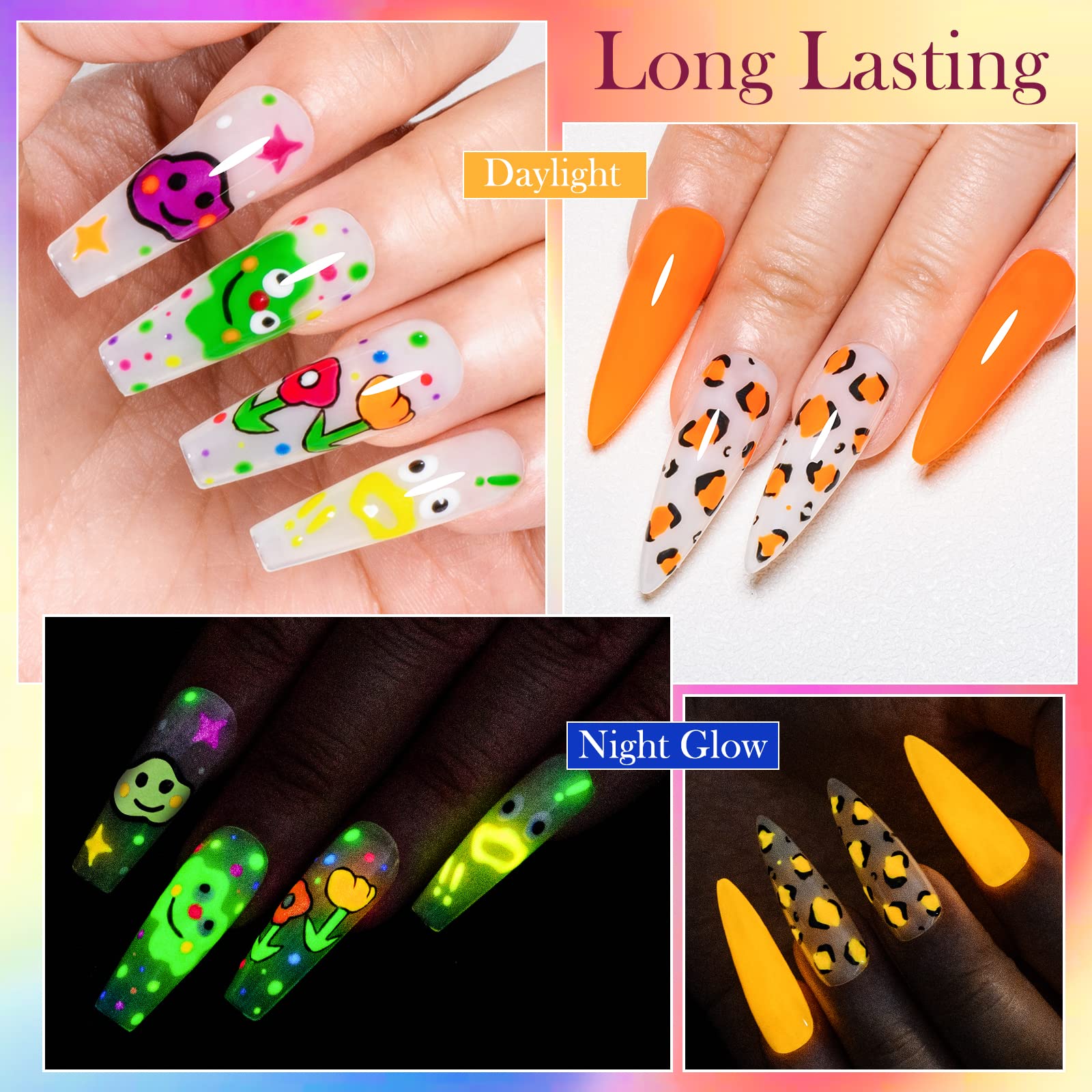 Glow in the Dark Nail Art Kit - 12 Neon Colors | MEET ACROSS UV Gel Polish, Soak-Off, Glow Effect