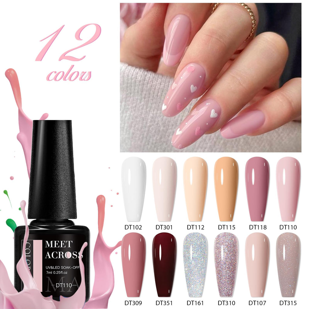 MEET ACROSS Gel Nail Polish Kit – 12 Nude Pink Shades for All Seasons