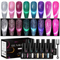 MEET ACROSS Neon Cat Eye Gel Nail Polish Set – 12Pcs Magnetic Polish Kit