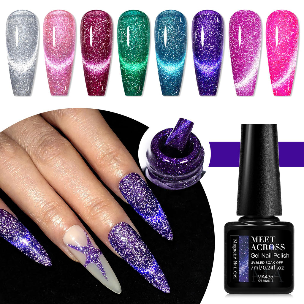 MEET ACROSS Neon Cat Eye Gel Nail Polish Set – 12Pcs Magnetic Polish Kit