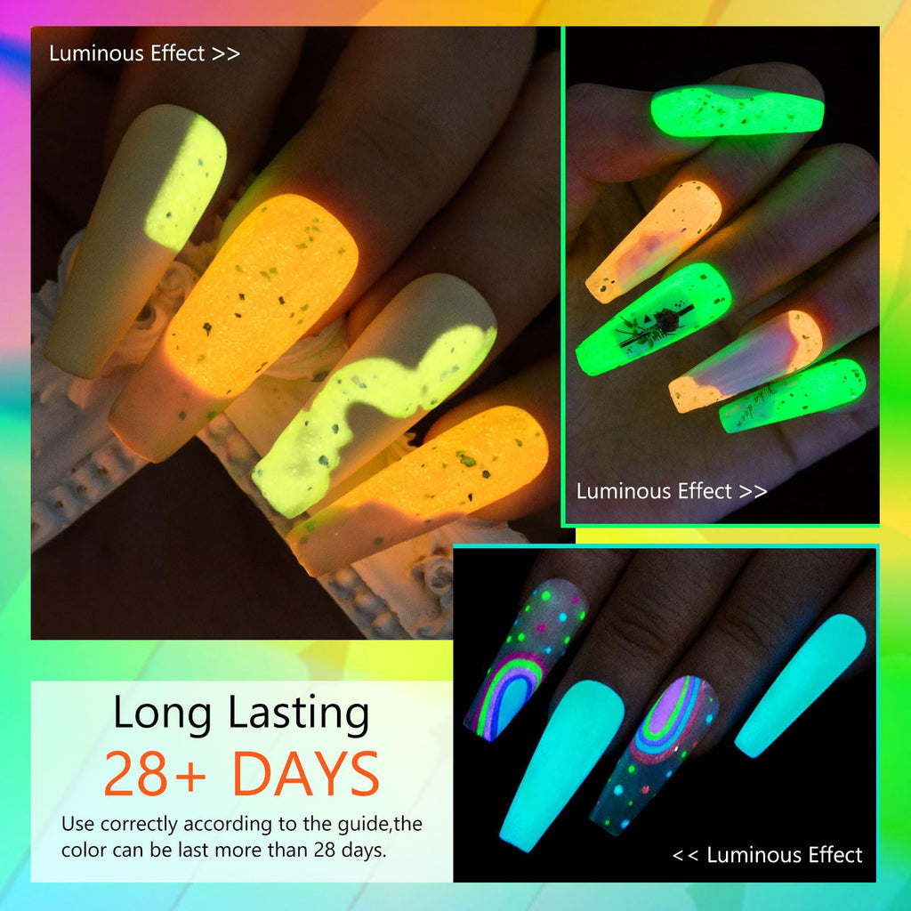 MEET ACROSS 8 Colors Glow Gel Nail Polish – Neon Glow in the Dark Kit
