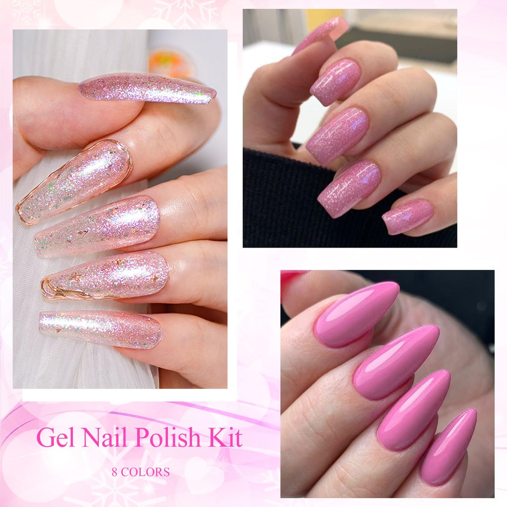 MEET ACROSS Glitter Sequins Gel Nail Polish Set – 8 Colors, 7ml