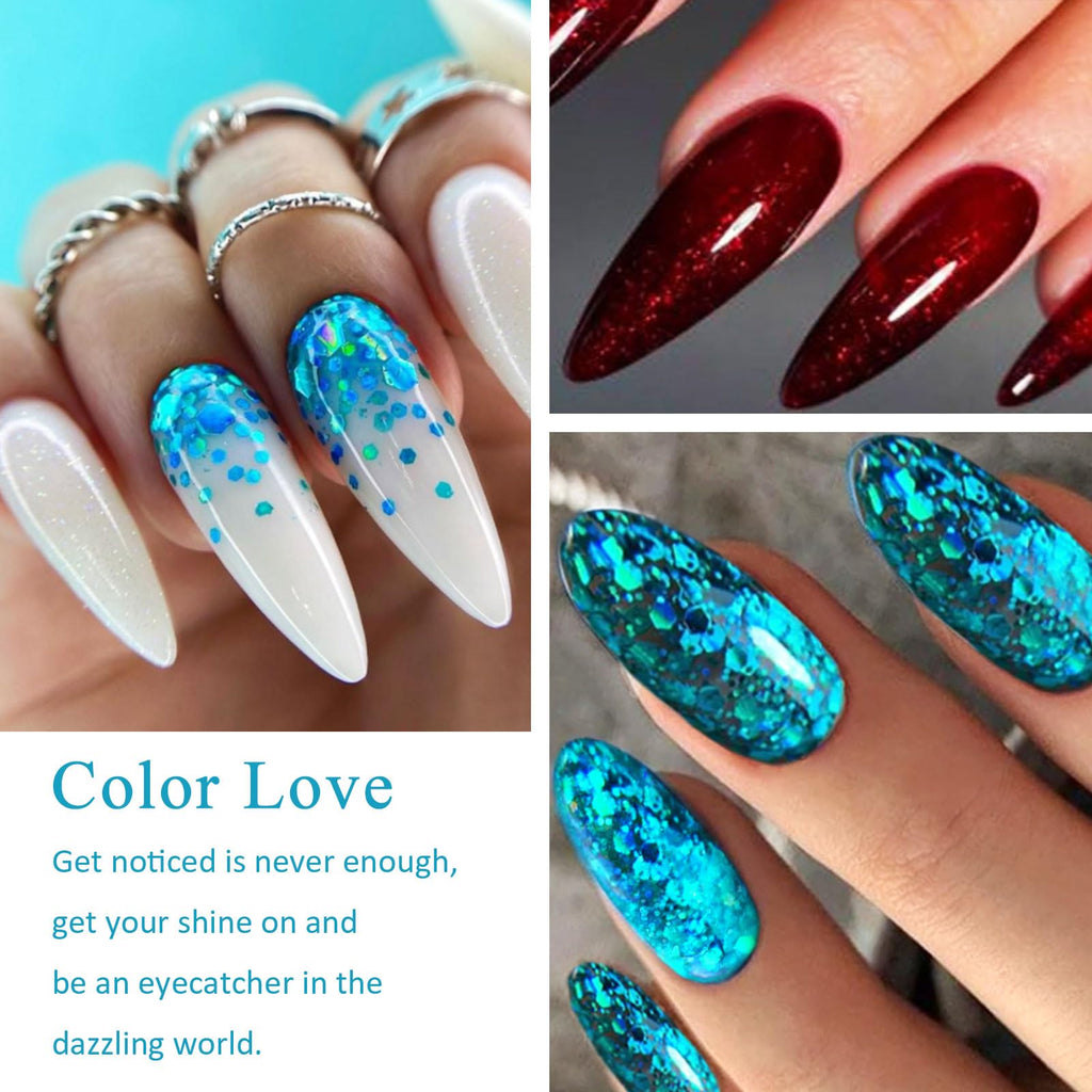 MEET ACROSS 8-Color Glitter Gel Nail Polish Kit – Sparkly Gold, Silver & Pink