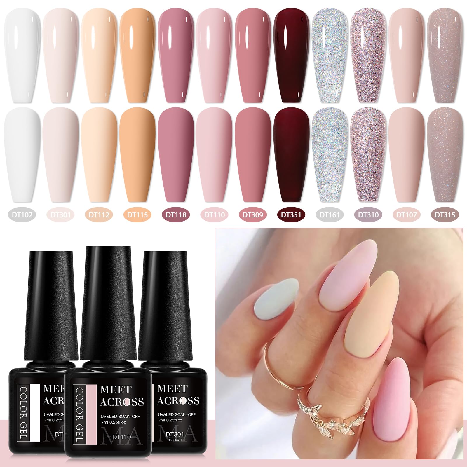 MEET ACROSS Gel Nail Polish Kit – 12 Nude Pink Shades for All Seasons