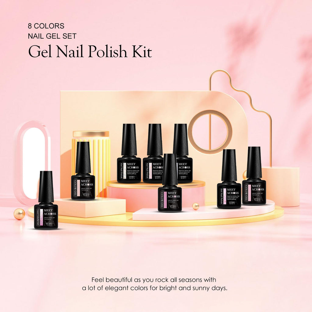 MEET ACROSS Glitter Sequins Gel Nail Polish Set – 8 Colors, 7ml