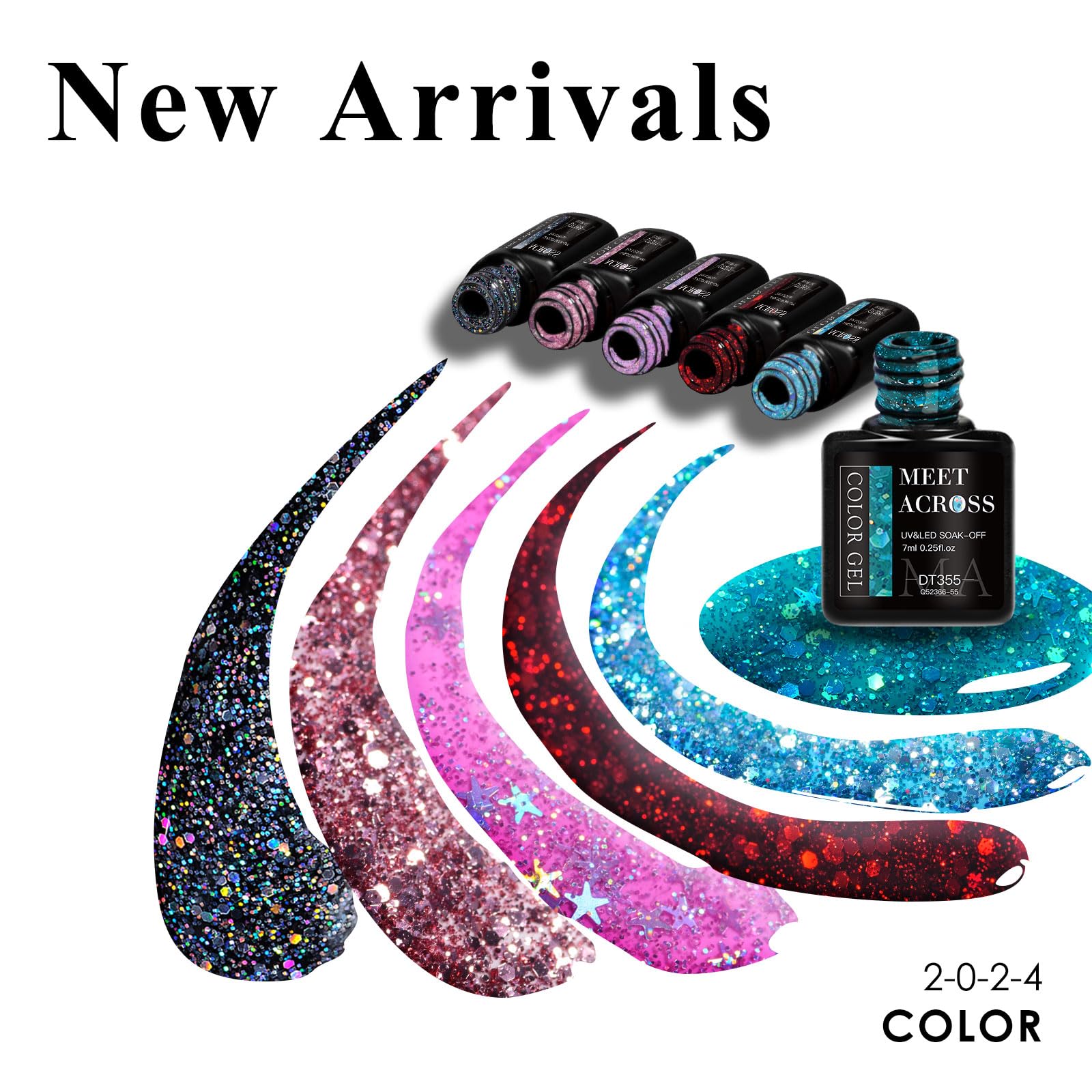 MEET ACROSS 8-Color Glitter Gel Nail Polish Kit – Sparkly Gold, Silver & Pink
