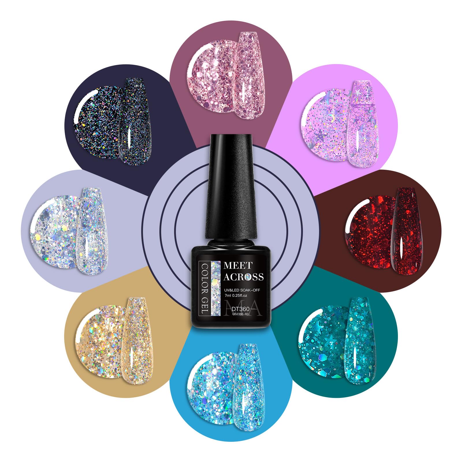 MEET ACROSS 8-Color Glitter Gel Nail Polish Kit – Sparkly Gold, Silver & Pink
