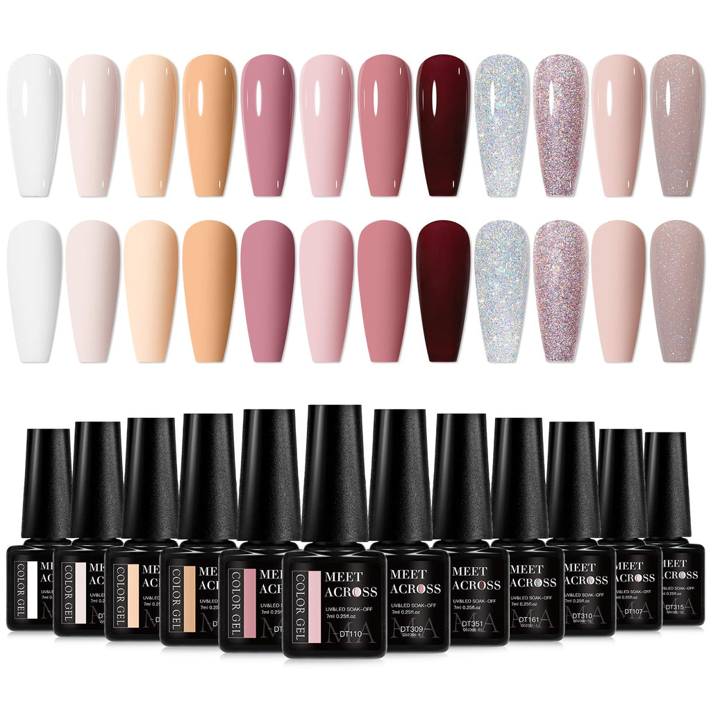 MEET ACROSS Gel Nail Polish Kit – 12 Nude Pink Shades for All Seasons