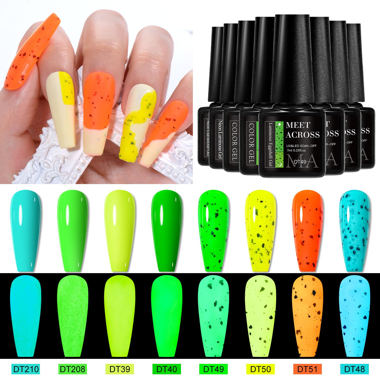 MEET ACROSS 8 Colors Glow Gel Nail Polish – Neon Glow in the Dark Kit