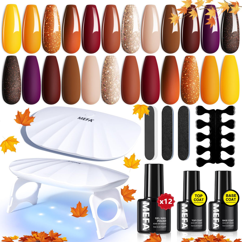 MEFA 19-Pcs Gel Nail Kit with UV Light — 12 Fall Colors