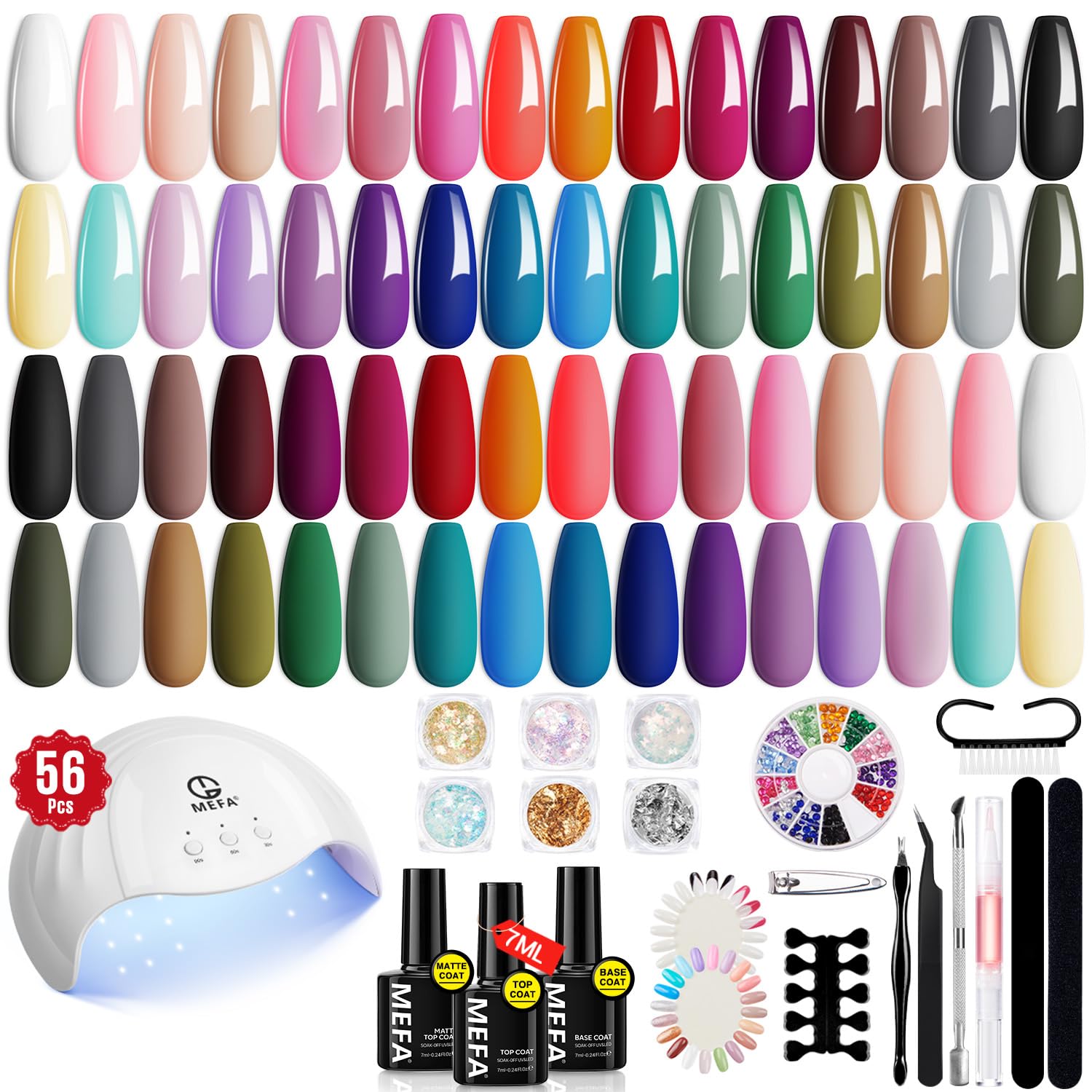MEFA 32 Colors Gel Nail Polish Kit with UV Light – 54 Pcs Nude Pink Starter Set