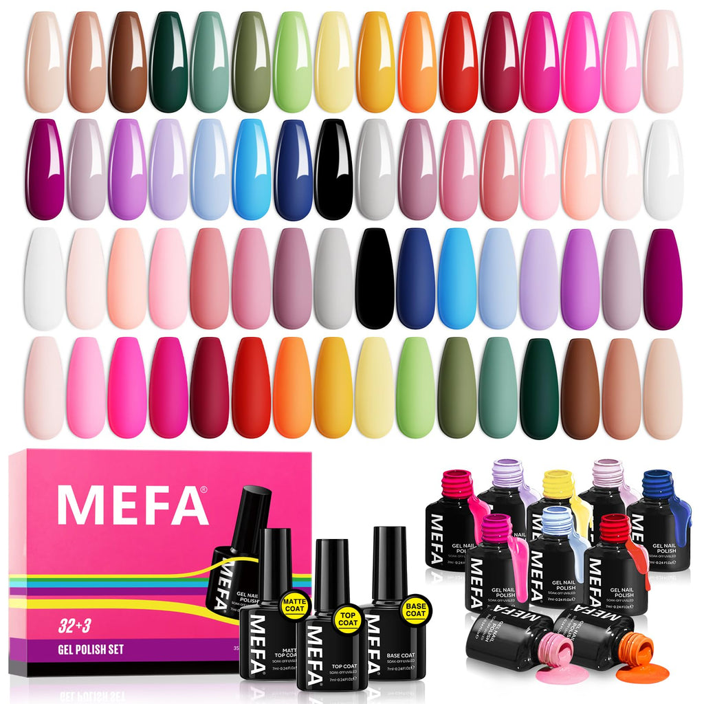 MEFA 35 Pcs Gel Nail Polish Set – 32 Shades for DIY Nail Art, Home Salon & Gifts