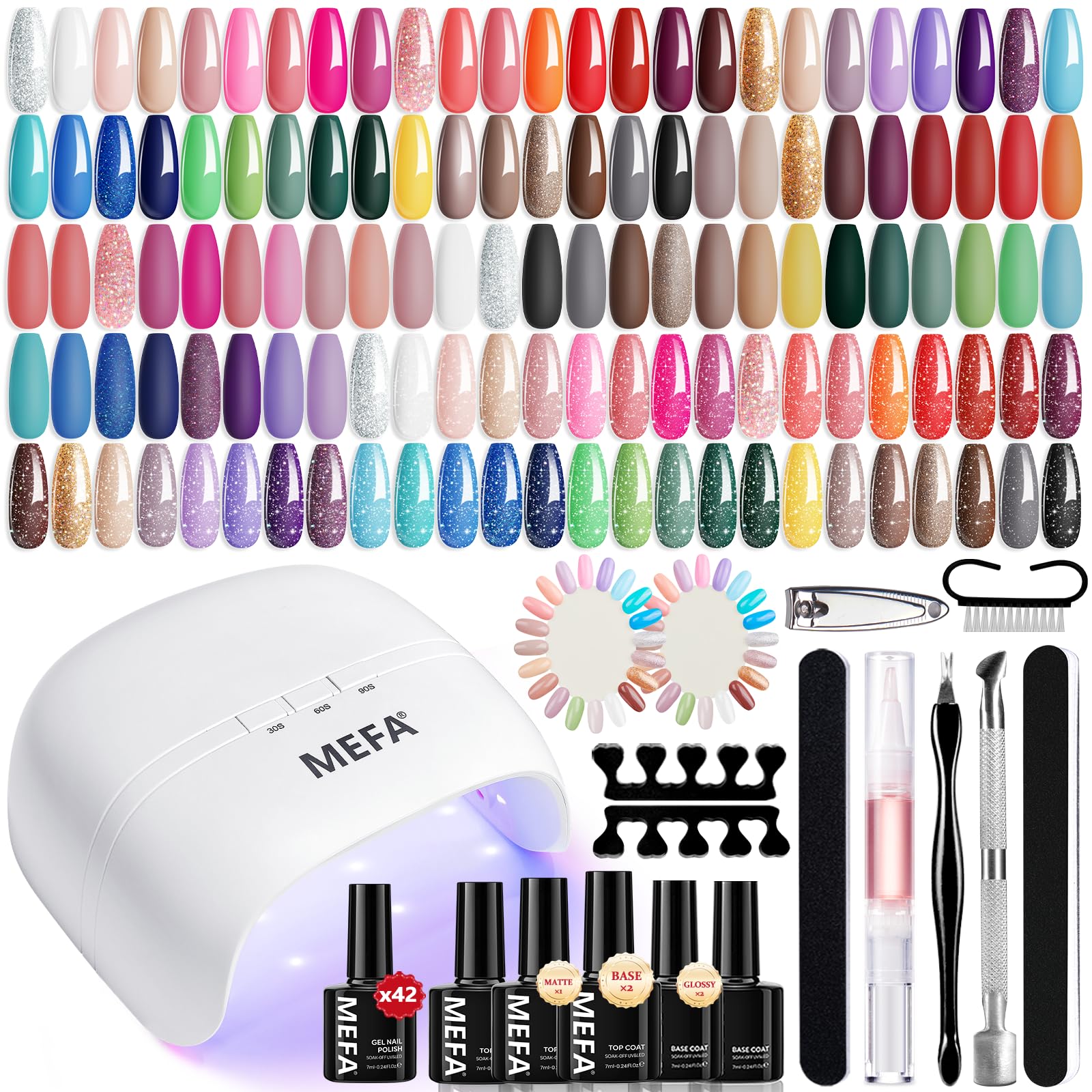 MEFA 42 Colors Gel Nail Polish Kit with UV Lamp – All Seasons Collection + Base & Top Coats