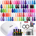 MEFA 32 Colors Gel Nail Polish Kit with 72W LED Lamp – Spring Bright Pastel Nails, 60 Pcs
