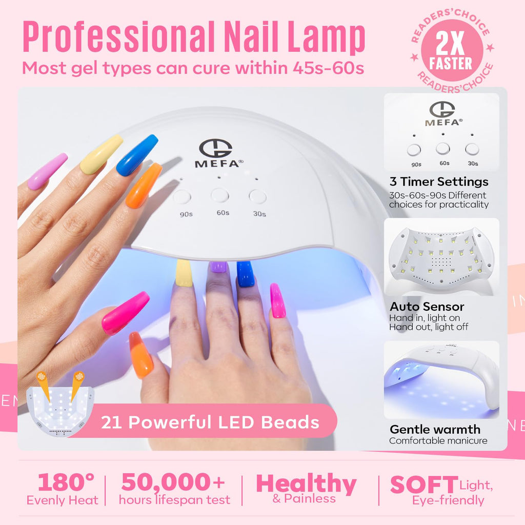 MEFA 32 Colors Gel Nail Polish Kit with UV Light – 54 Pcs Nude Pink Starter Set