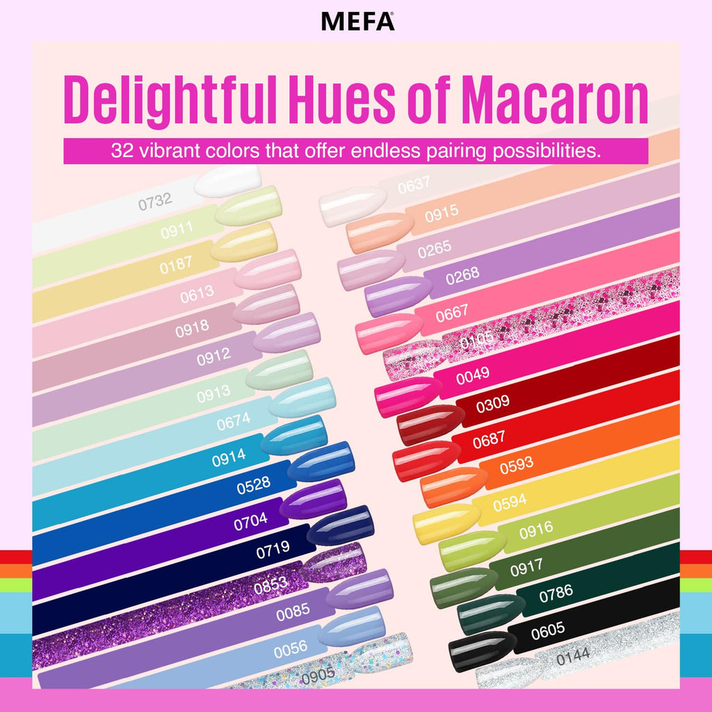 MEFA Neon Gel Nail Polish Set – 32 Colors with Matte/Glossy Base & Top Coat