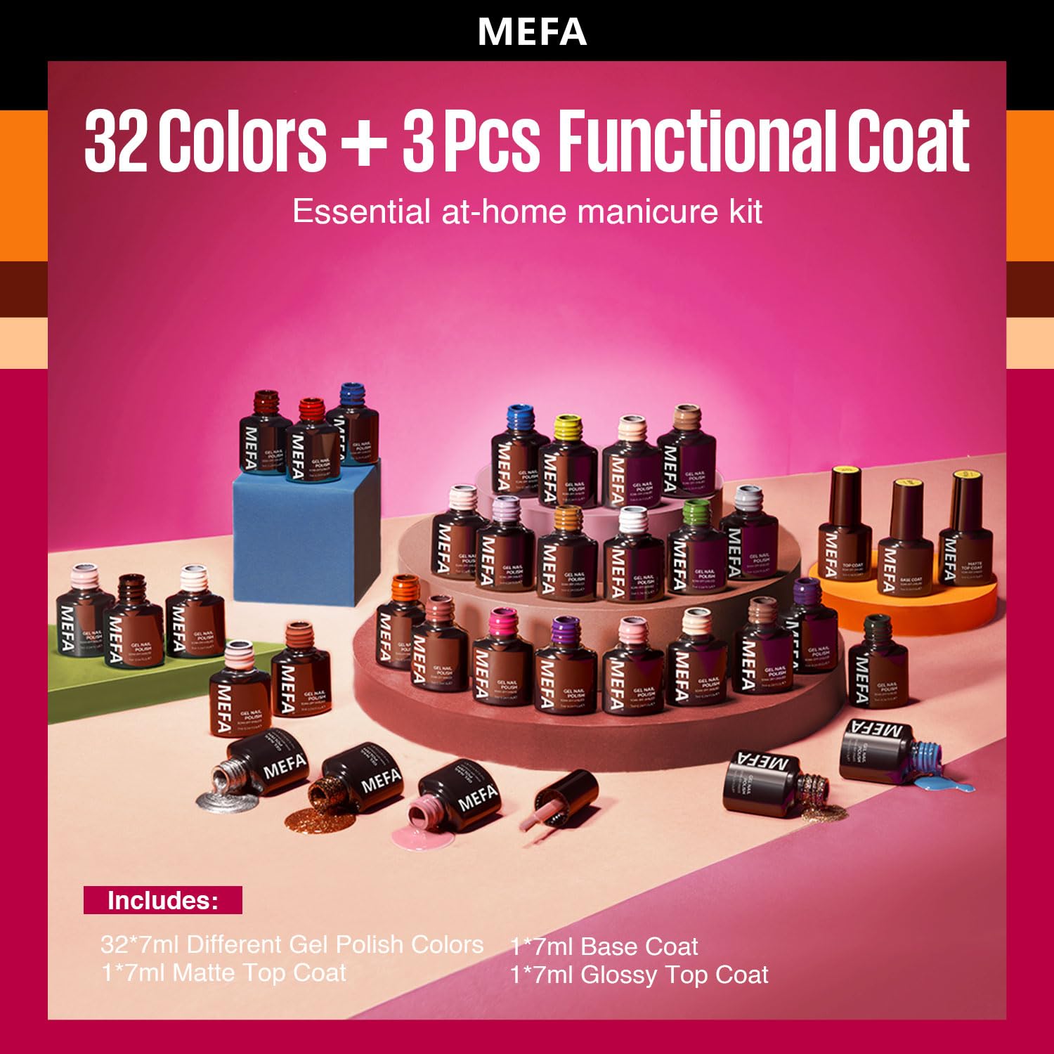 MEFA Fall Gel Nail Polish Set – 32 Colors, Long-Lasting DIY Salon Kit