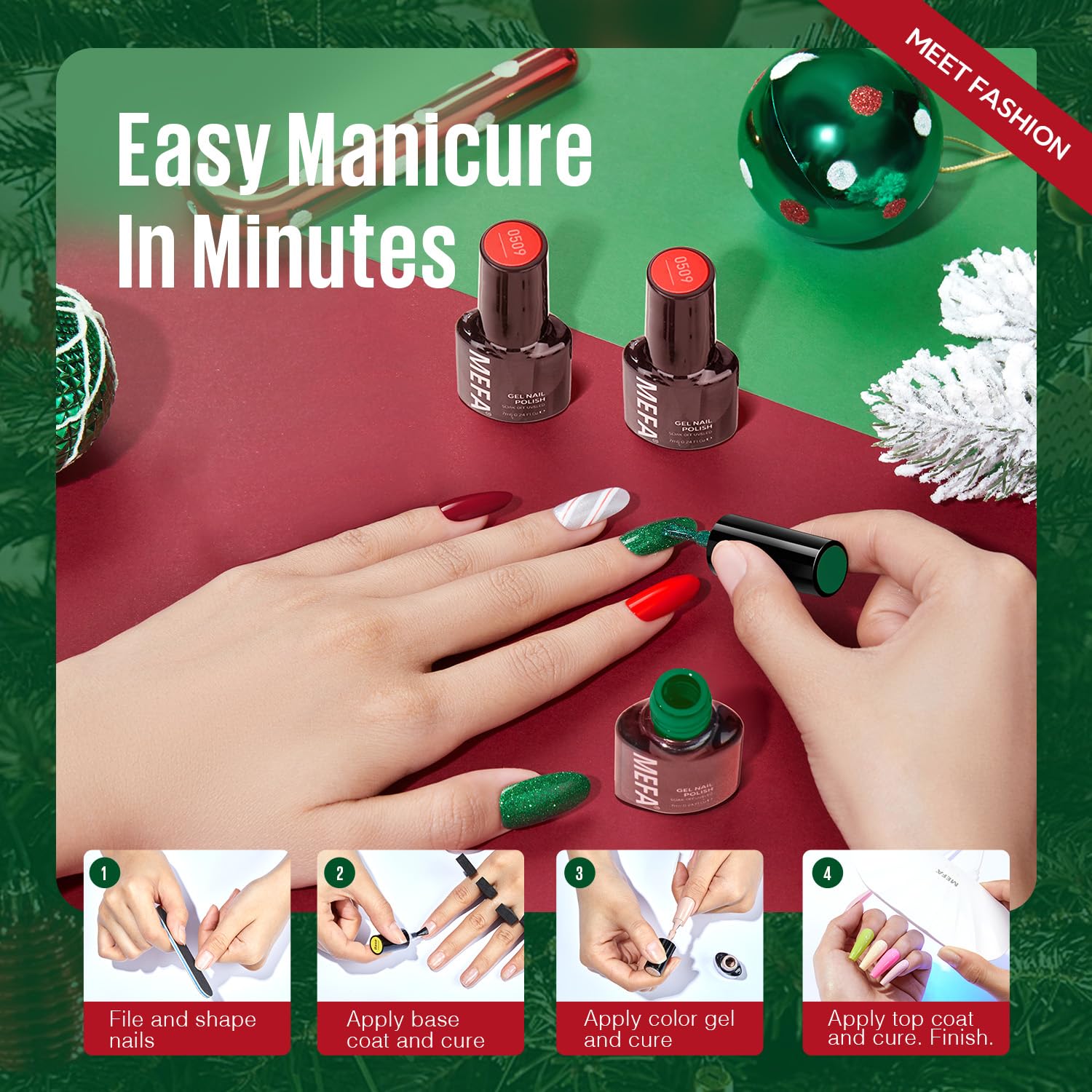 MEFA 19 Pcs Gel Nail Polish Kit with UV Light – 12 Colors + Base & Top Coat