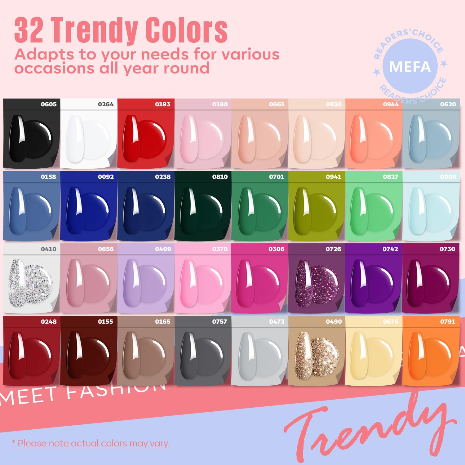 MEFA 60 Pcs Gel Nail Polish Kit with 72W UV LED Lamp – 32 Colors Home Manicure Set