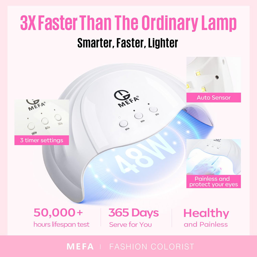MEFA 32 Colors Gel Nail Polish Kit with 48W UV Lamp — Spring Pastel & Glitter Gel Nail Set
