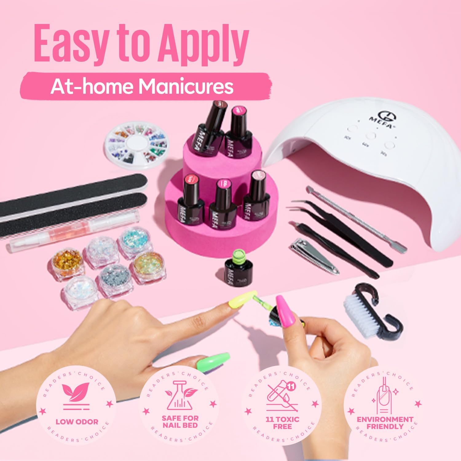 MEFA 32 Colors Gel Nail Polish Kit with UV Light – 54 Pcs Nude Pink Starter Set