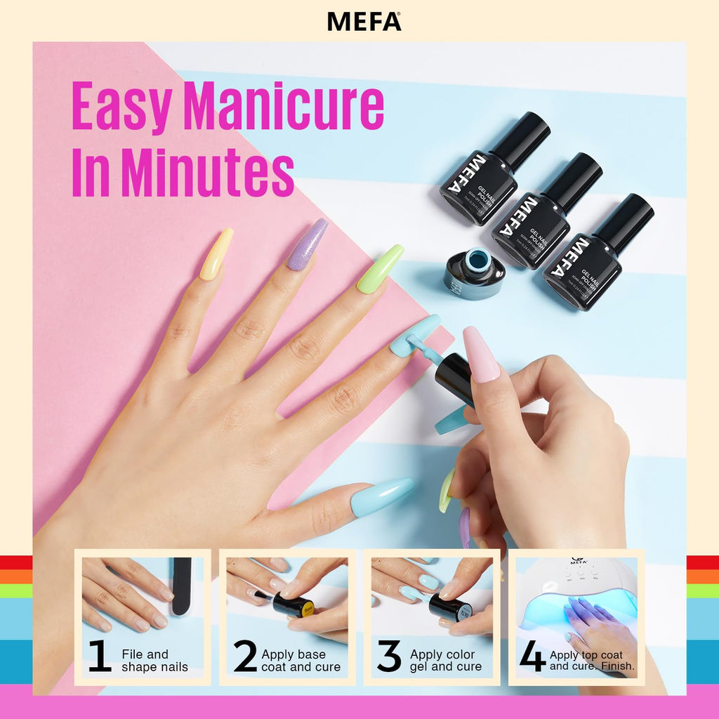 MEFA Neon Gel Nail Polish Set – 32 Colors with Matte/Glossy Base & Top Coat