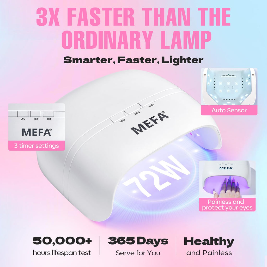 MEFA Gel Nail Polish Kit with 72W LED Lamp – 32 Colors + Base & Top Coats