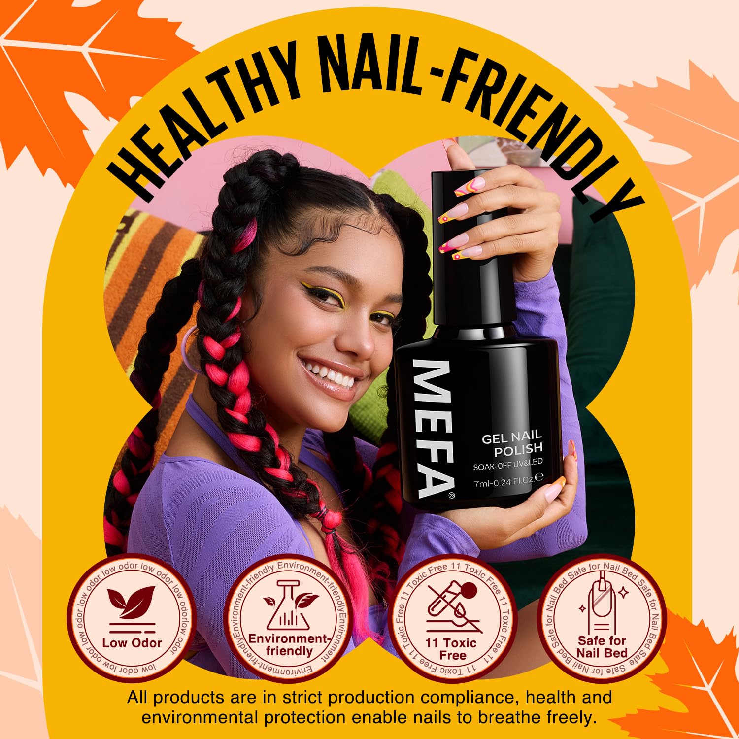 MEFA 19-Pcs Gel Nail Kit with UV Light — 12 Fall Colors