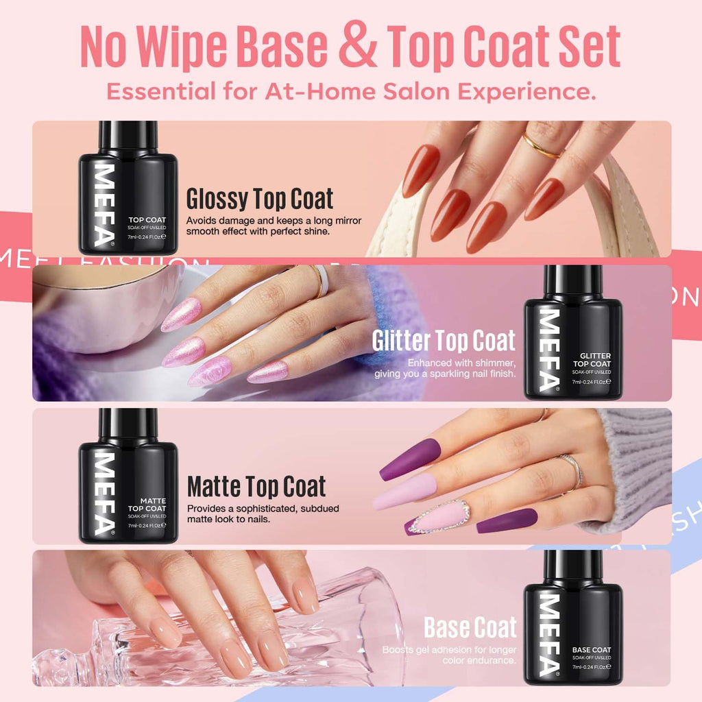 MEFA 60 Pcs Gel Nail Polish Kit with 72W UV LED Lamp – 32 Colors Home Manicure Set