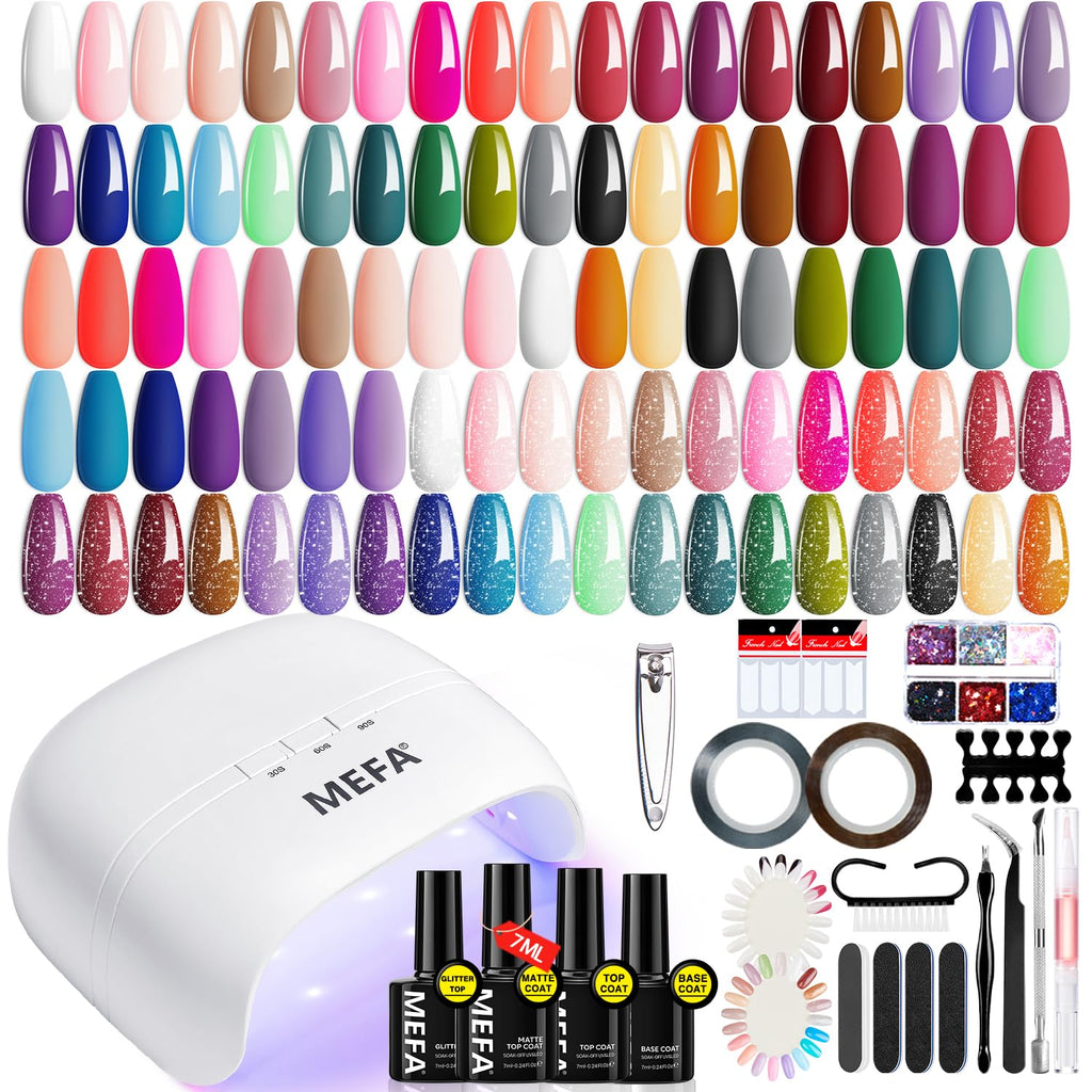 MEFA Gel Nail Polish Kit with 72W LED Lamp – 32 Colors + Base & Top Coats