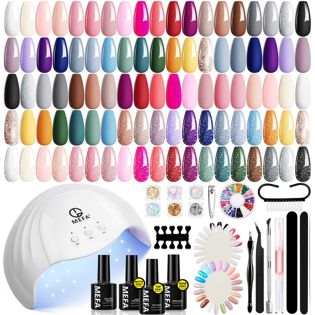 MEFA Gel Nail Polish Kit with 72W LED Lamp – 32 Colors & Top Coats