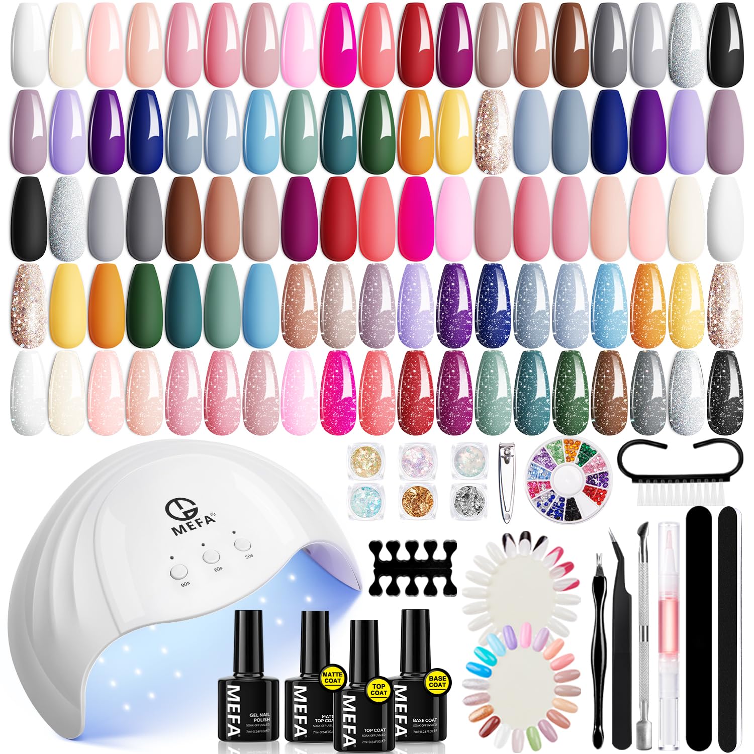 MEFA Gel Nail Polish Kit with 72W LED Lamp – 32 Colors & Top Coats