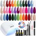 MEFA 34-Pcs Gel Nail Polish Kit with 48W UV Lamp – 20 Colors, Base & Top Coats, DIY Nail Art at Home