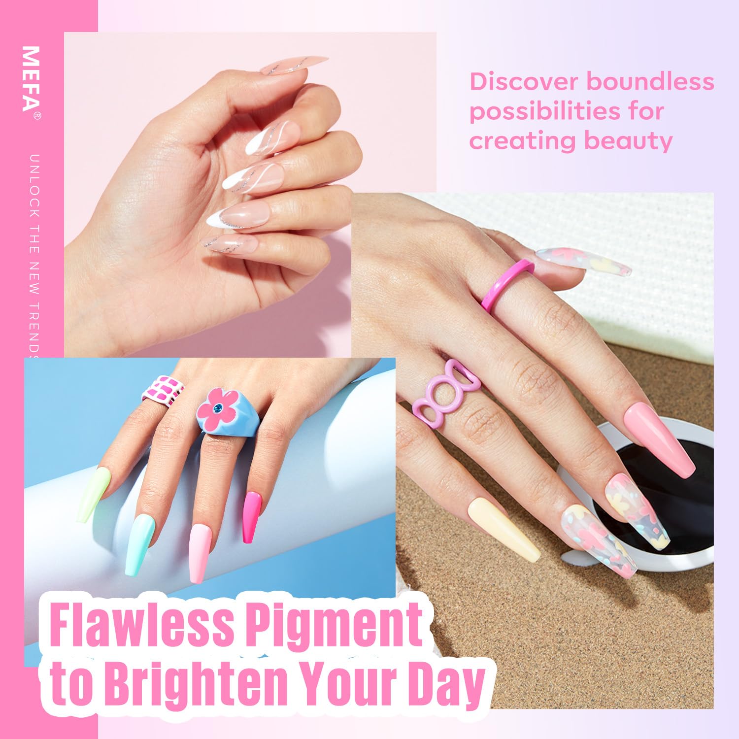 MEFA 32 Colors Gel Nail Polish Kit with 72W LED Lamp – Spring Bright Pastel Nails, 60 Pcs