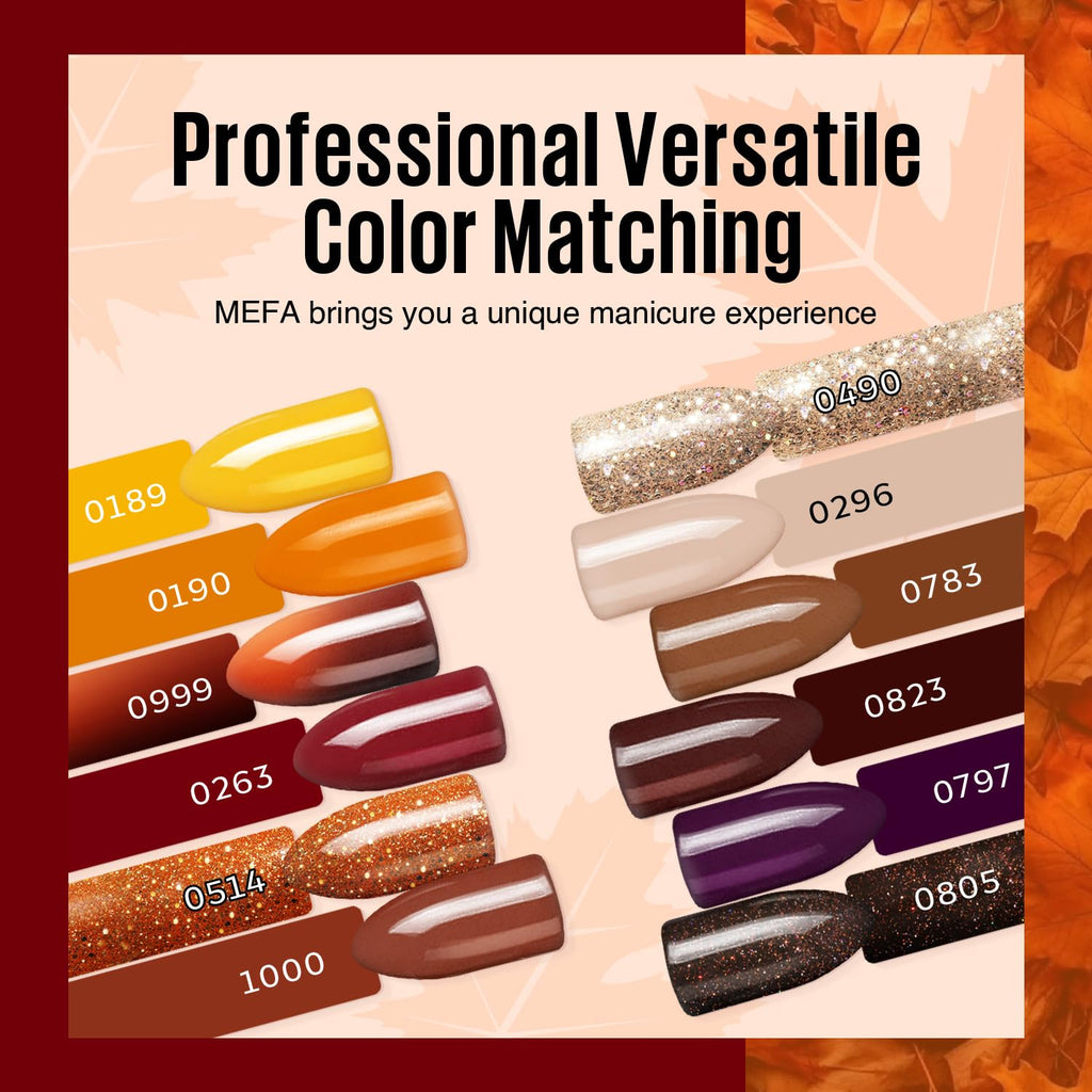 MEFA 19-Pcs Gel Nail Kit with UV Light — 12 Fall Colors