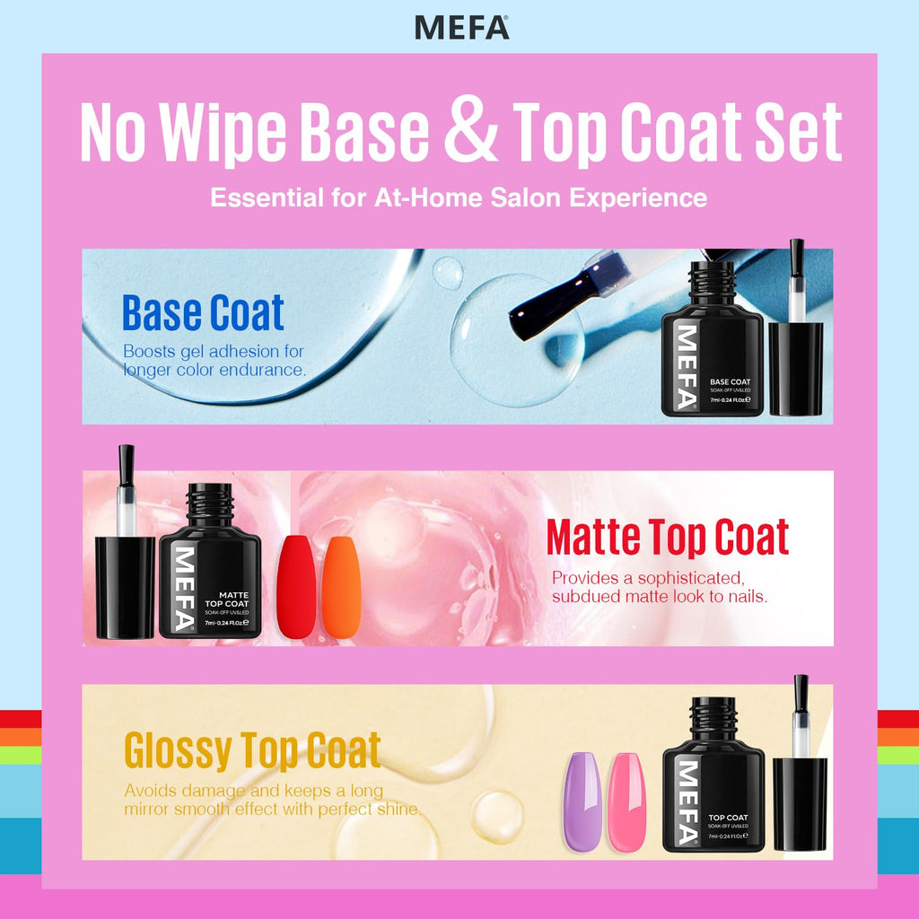 MEFA Neon Gel Nail Polish Set – 32 Colors with Matte/Glossy Base & Top Coat