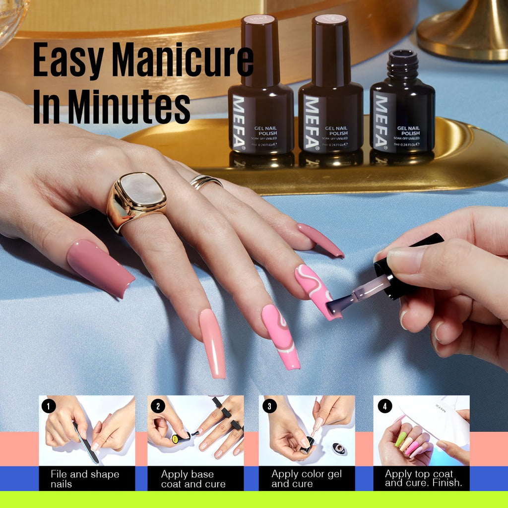 MEFA 35 Pcs Gel Nail Polish Set – 32 Colors All Seasons Collection with Matte/Glossy Base Top Coat