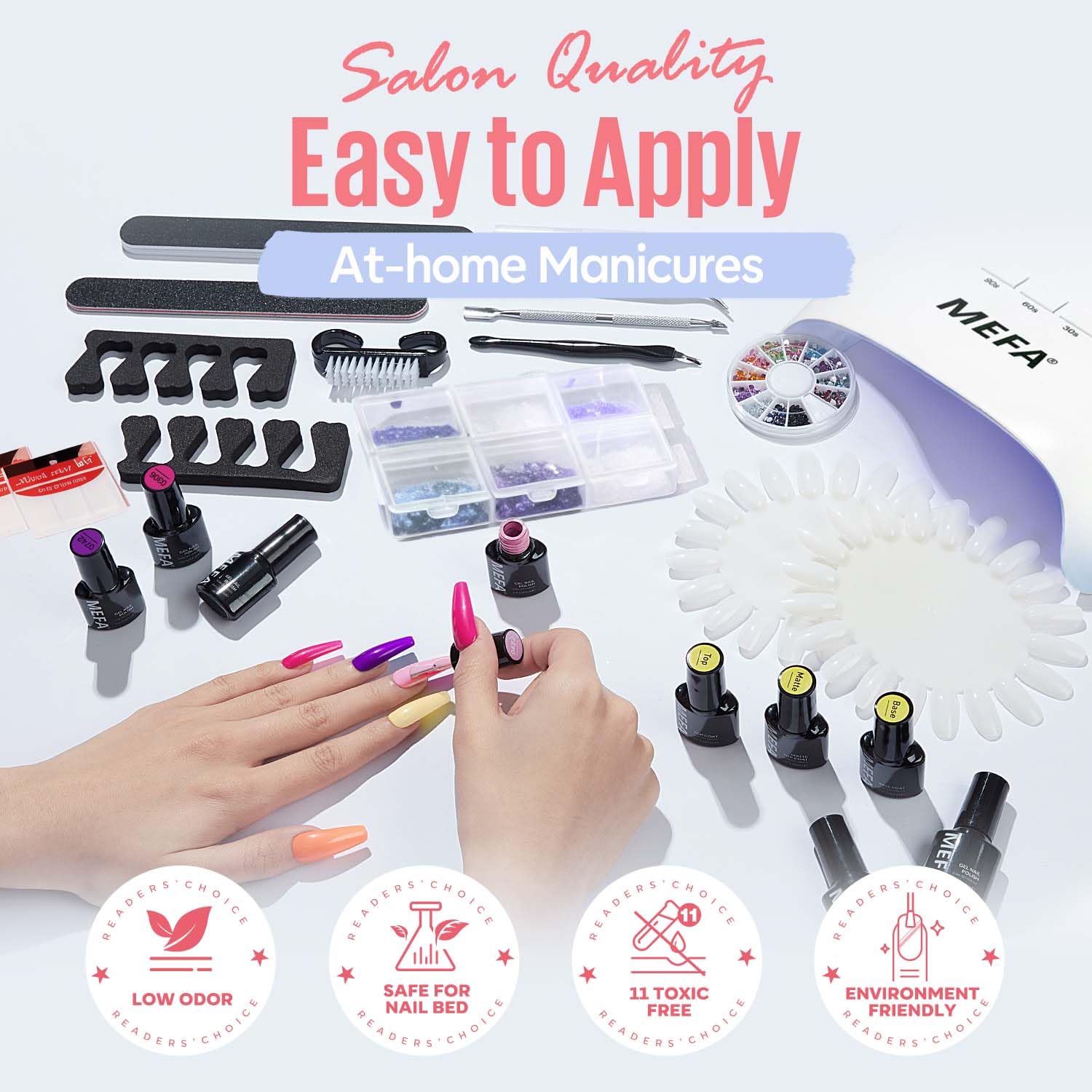 MEFA 60 Pcs Gel Nail Polish Kit with 72W UV LED Lamp – 32 Colors Home Manicure Set