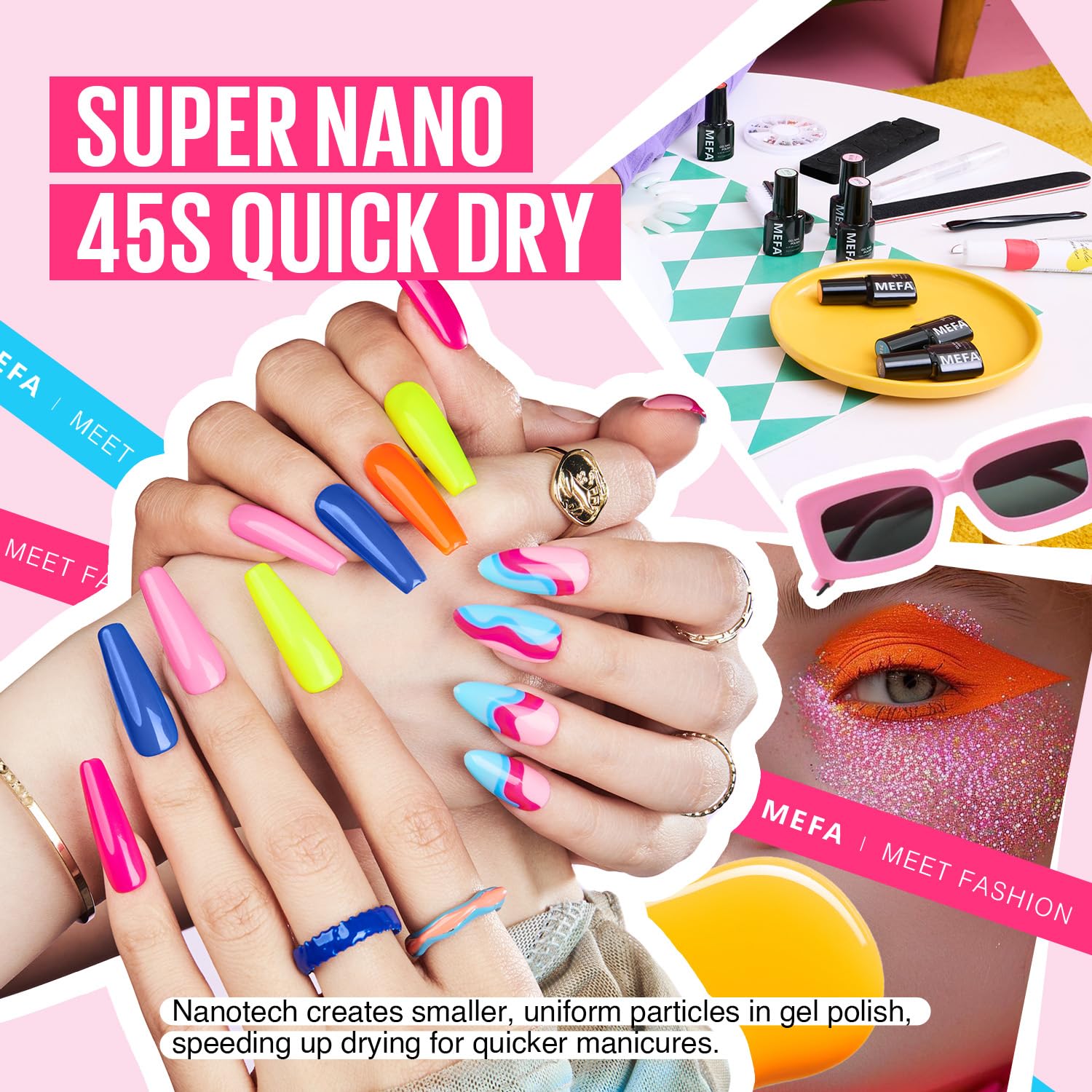 MEFA 35 Pcs Gel Nail Polish Set – 32 Neon Colors for Bold At-Home Manicures