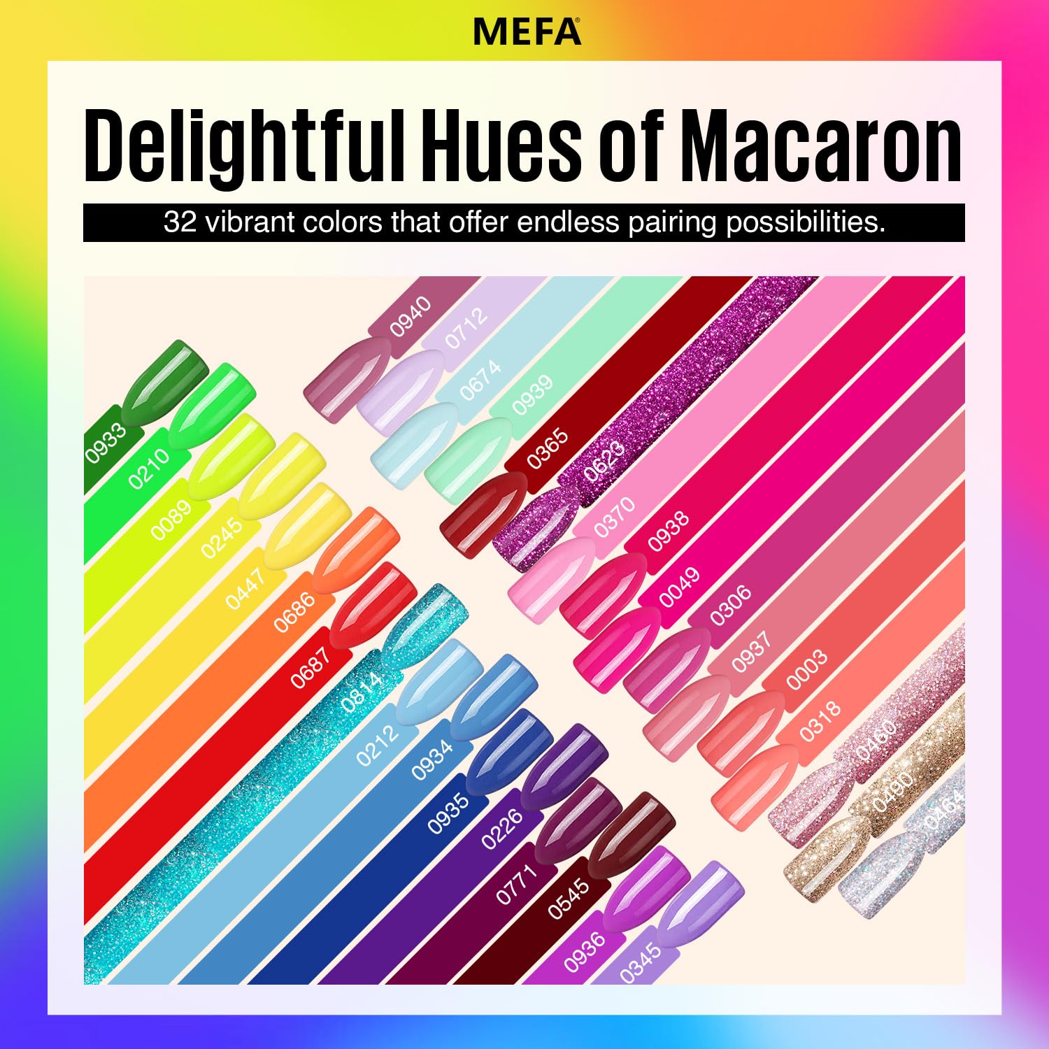 MEFA 35 Pcs Gel Nail Polish Set – 32 Neon Colors for Bold At-Home Manicures
