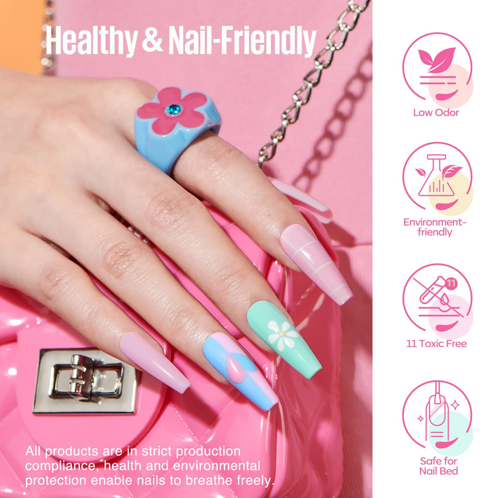 MEFA 32 Colors Gel Nail Polish Kit with 48W UV Lamp — Spring Pastel & Glitter Gel Nail Set