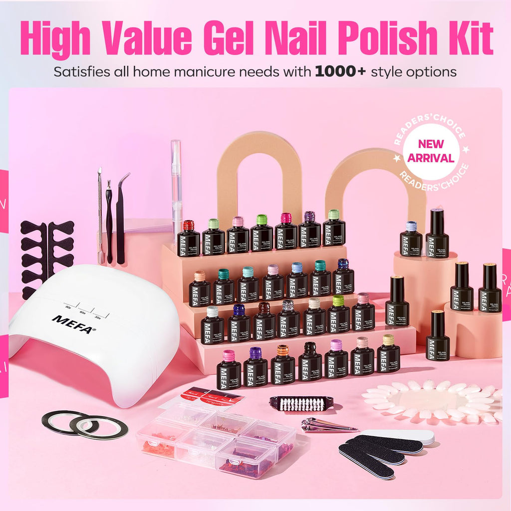 MEFA 32 Colors Gel Nail Polish Kit with 72W LED Lamp – Spring Bright Pastel Nails, 60 Pcs