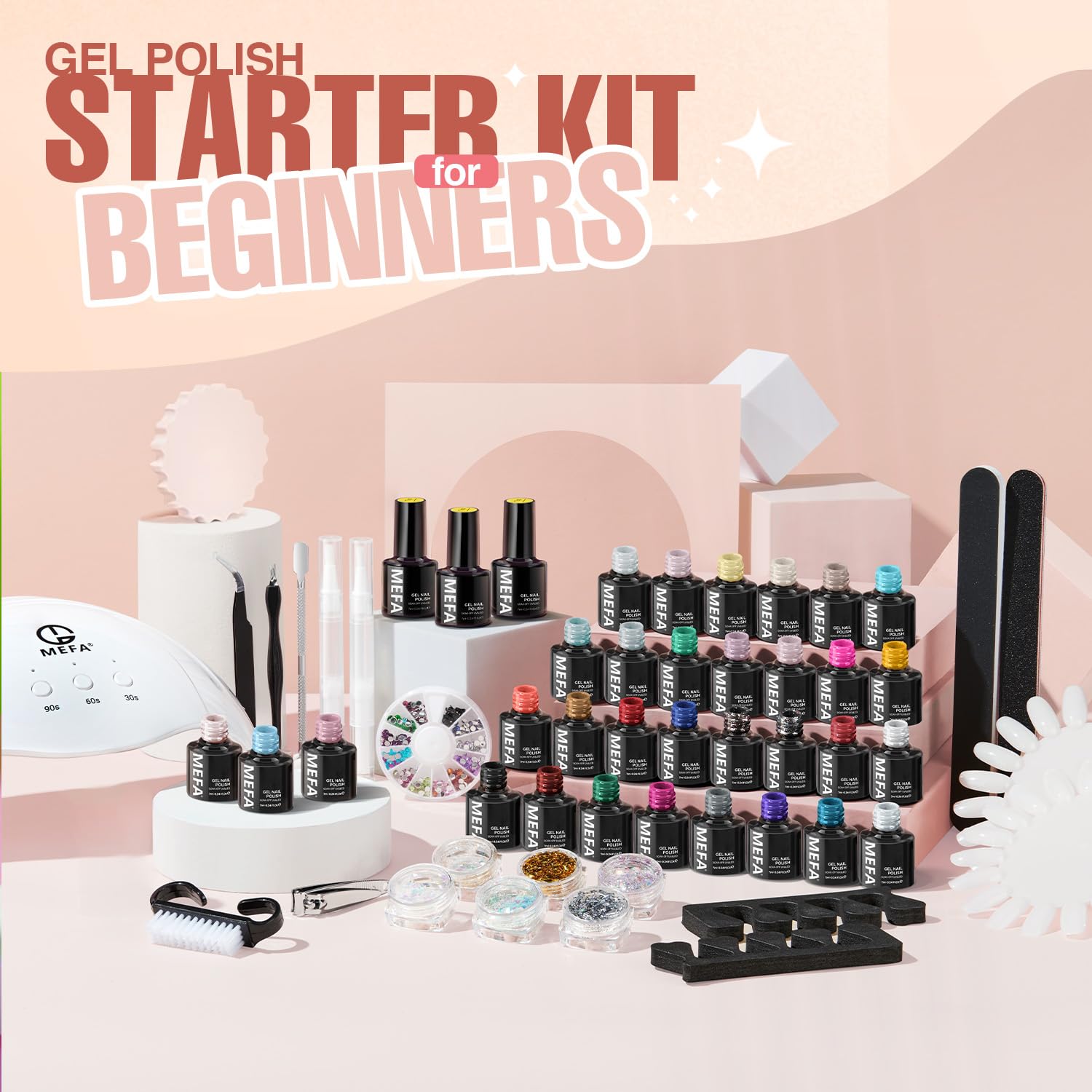 MEFA Gel Nail Polish Kit with 72W LED Lamp – 32 Colors & Top Coats