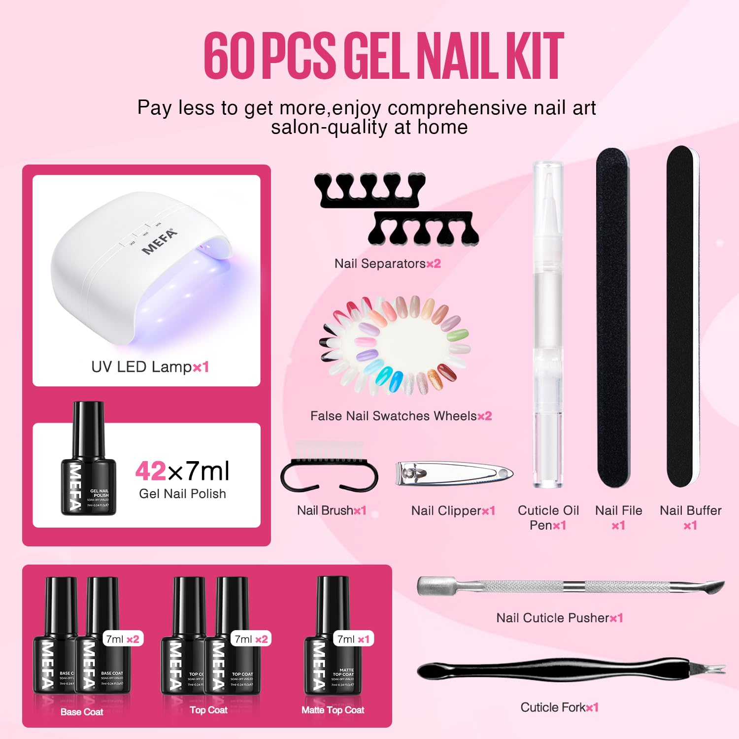 MEFA 42 Colors Gel Nail Polish Kit with UV Lamp – All Seasons Collection + Base & Top Coats
