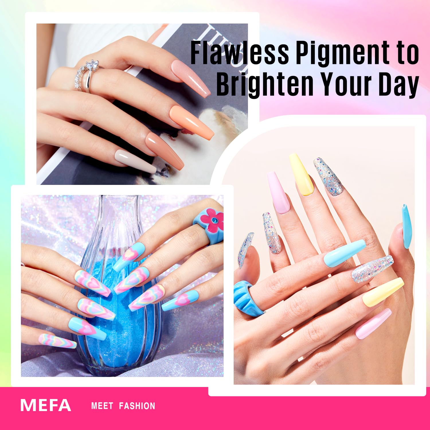 MEFA Neon Gel Nail Polish Set – 32 Colors with Matte/Glossy Base & Top Coat