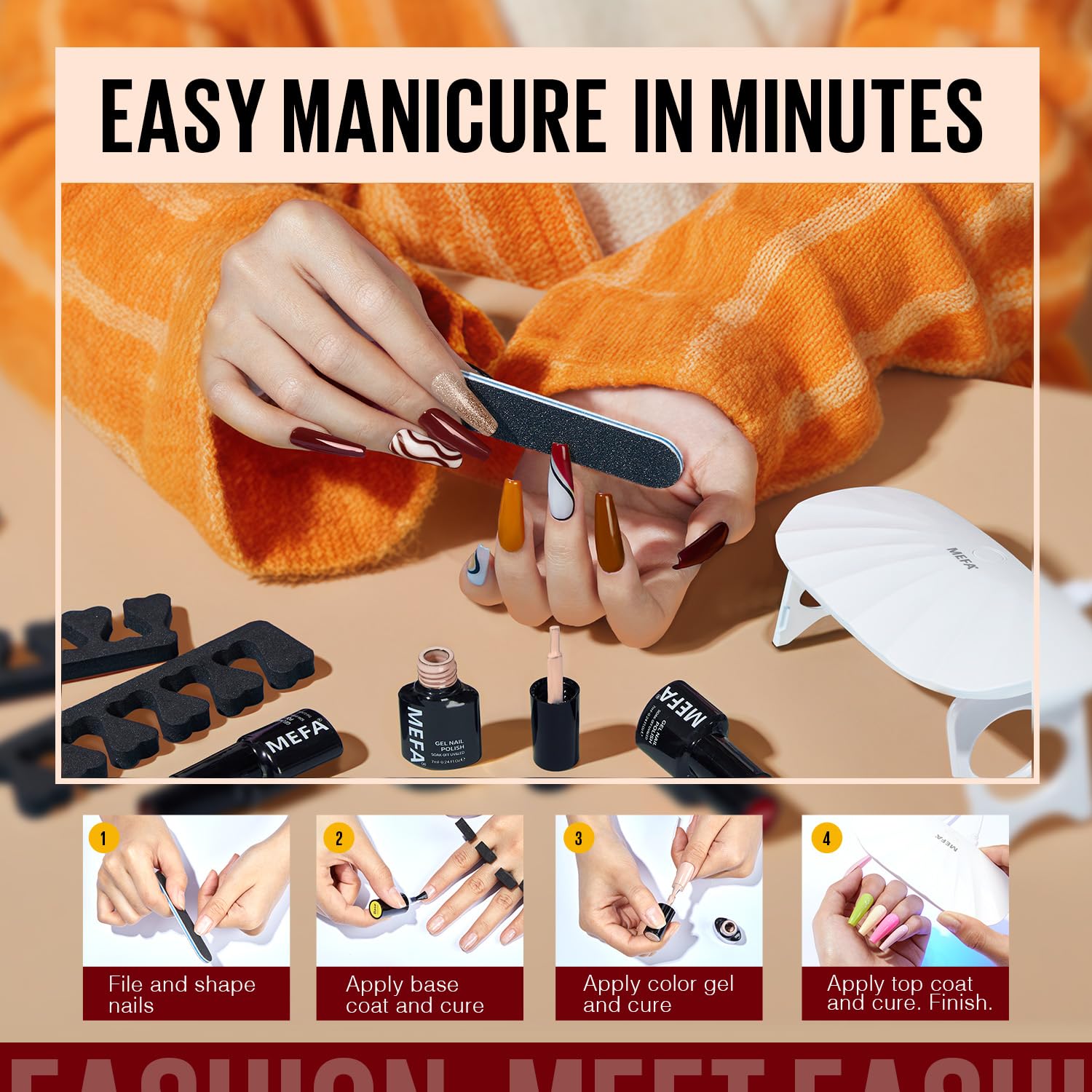 MEFA 19-Pcs Gel Nail Kit with UV Light — 12 Fall Colors